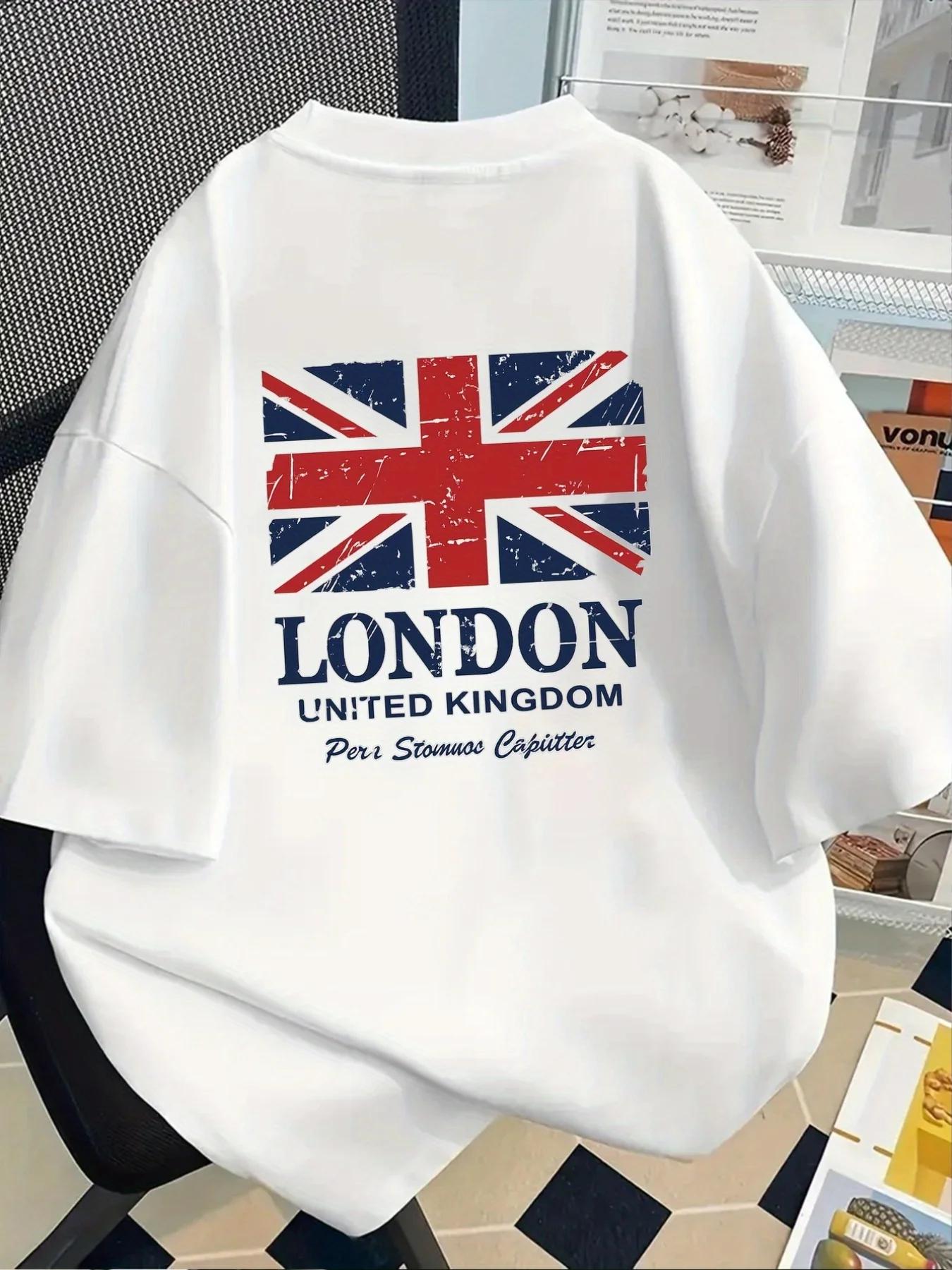 2026 Unisexs London Union Jack Print Cotton TShirt Summer Casual ShortSleeve TShirt Ins Y2k L