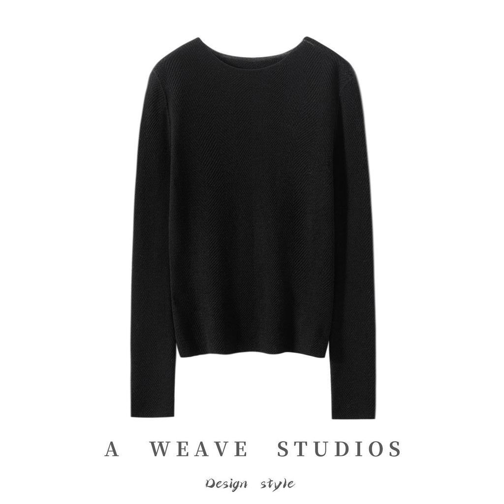 Women's 18-Gauge Pure Wool Yangzi Yarn One-Shoulder Herringbone Knit Top, Perfect for Spring and Autumn, Elegant and Versatile.
