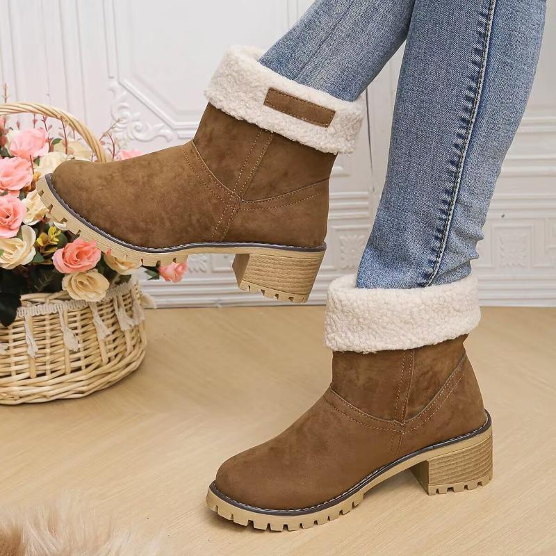 Autumn and Winter New Round-headed Martin Boots Women's Sleeves Wear Two Fleece Warm Snow Boots Short Thick Heel High Heel Short Boots