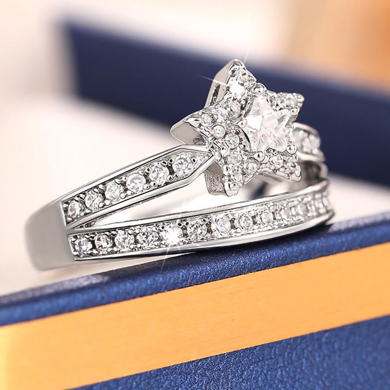925 Sterling Silver Star Ring Female Fashion Engagement Party Accessories Luxury Bright CZ Wedding Band Statement Jewelry