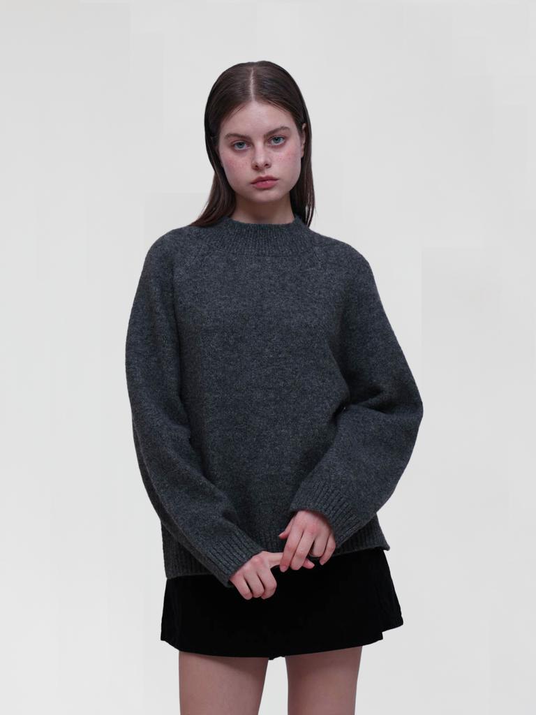 Kelidu Pullover Wool Mock Turtleneck Knit_Charcoal