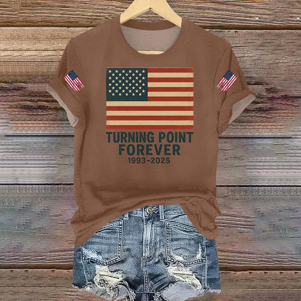 Women's Casual Printed T-shirt Round Neck Pullover Short Sleeve Top