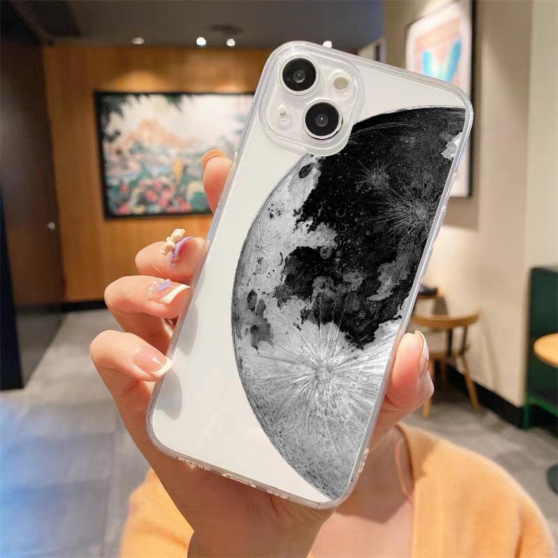 სასაცილო მზე მთვარე ანგელოზის თვალები სუფთა ტელეფონის ქეისი iPhone 14 13 11 12 Pro Max X XR XS 7 8 Plus SE Soft Cover Luxury Coque Funda Capa