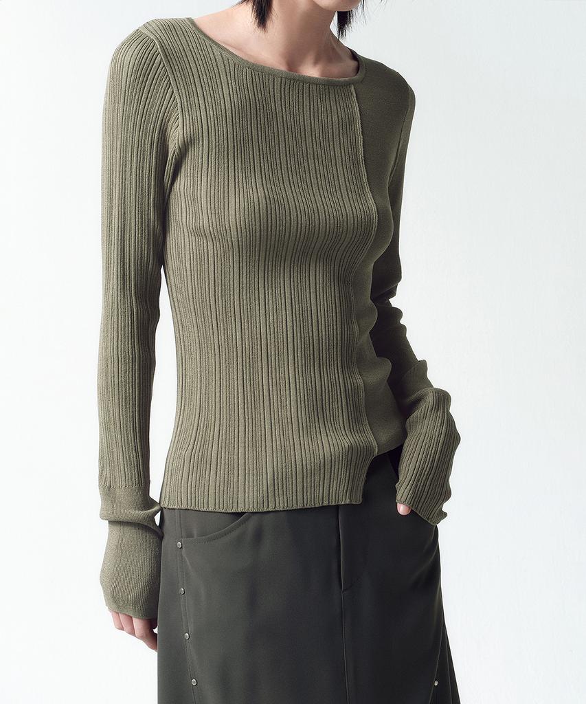 INSILENCE WOMEN Asymmetrical Mixed Knit Light Khaki