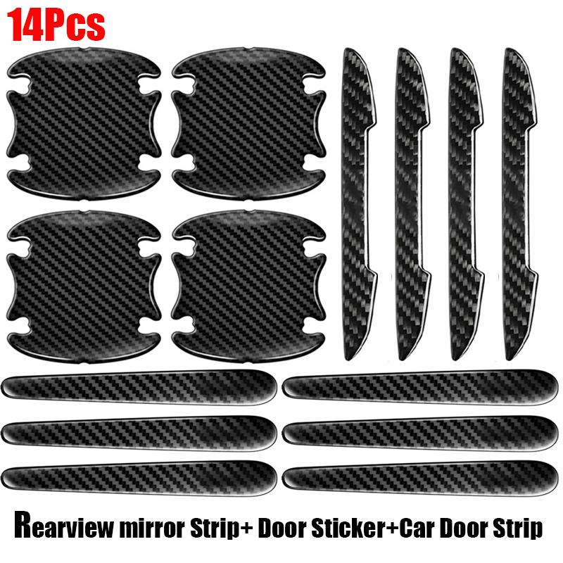2-14Pcs Carbon Fiber Car Door Handle Bowl Scratch Protective Stickers Car Door Handle Rearview Mirror Protector Auto Accessories
