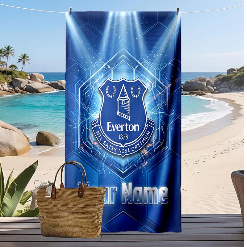 Everton FC Personalized Printed Beach Towel Soccer Logo Support Custom Name Text Absorbent Towel For Sport Travel Special Gift