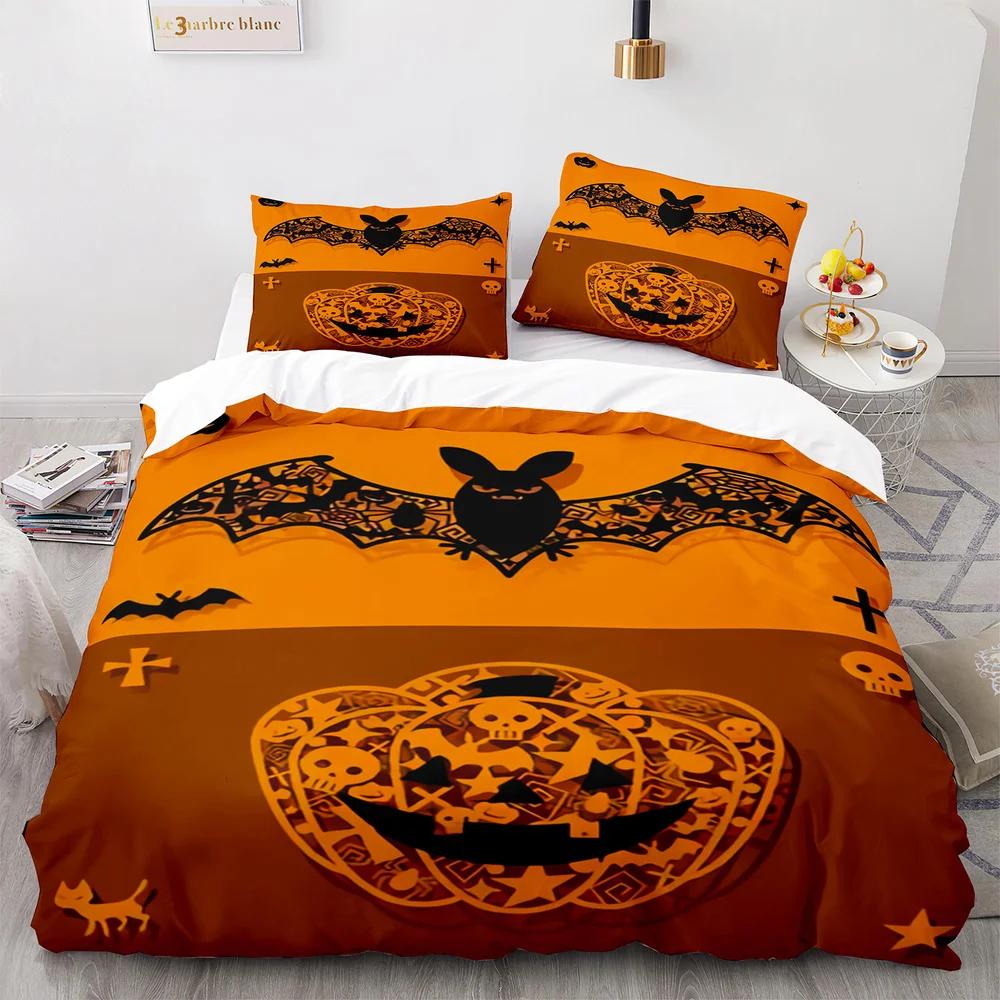 Halloween Bat Full Moon King Queen Duvet Cover Black Horror Night Bedding Set Kids Cartoon Quilt Cover Polyester Comforter Cover
