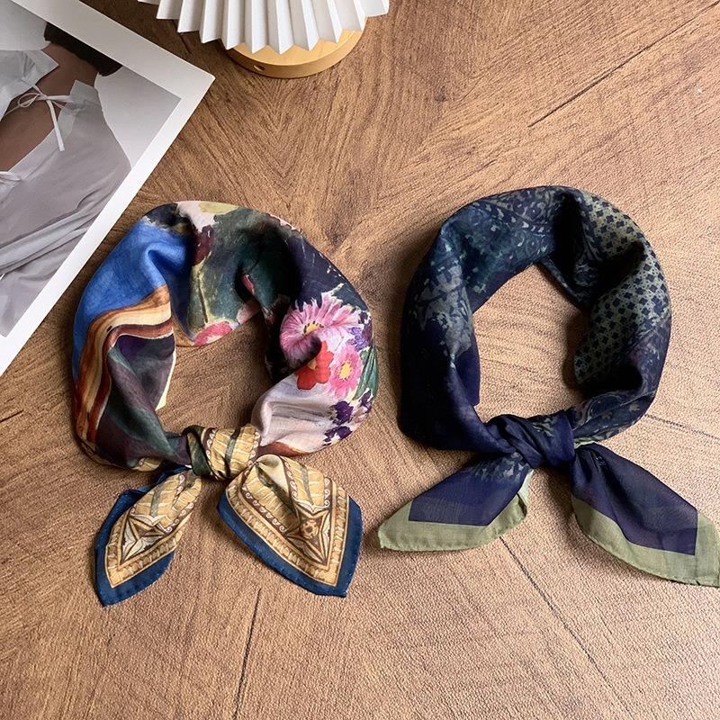 Silk Scarf Neck Small Square Scarf High Sense Summer New Thin Shirt Small Scarf Scarf Shawl Headscarf Headband