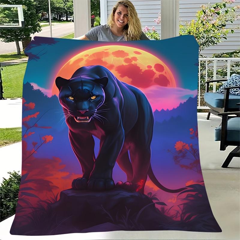 Sunset Mystery Black Panther Theme Flannel printed blanket suitable for all seasons suitable for living room office sofa travel