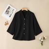 ZANZEA Women Turn Down Collar Loose 3/4 Sleeve Cotton Blouse