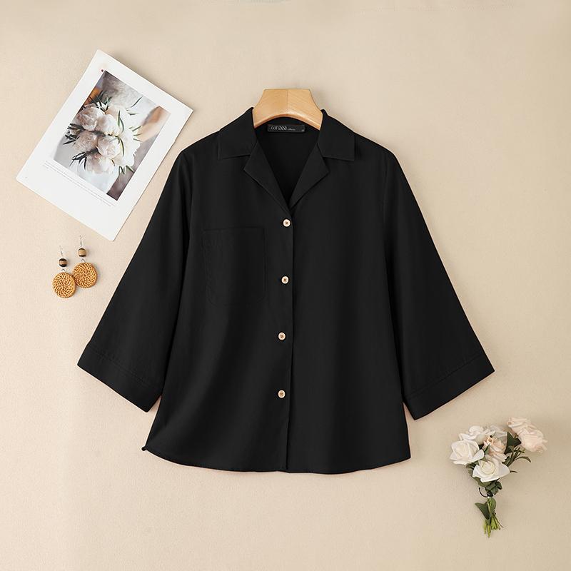 ZANZEA Women Turn Down Collar Loose 3/4 Sleeve Cotton Blouse