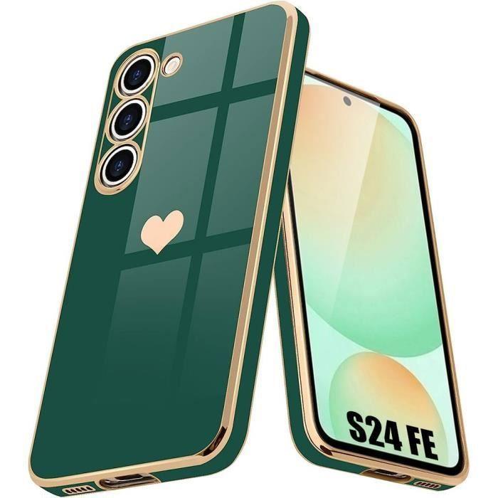 Coque de protection - BOOLING - Samsung Galaxy S24 FE - Souple - Motif Cœur - Vert Nuit