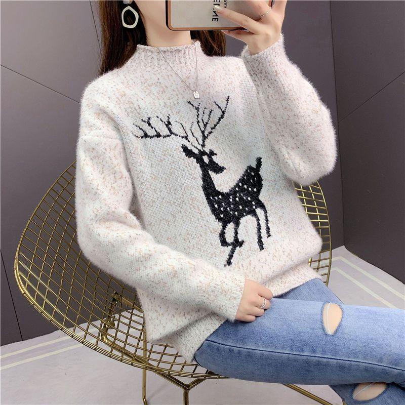 Damen Weihnachts-Pullover Halbpullover Schneeflocken-Pullover Neujahrsgeschenk