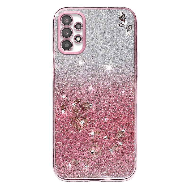 KADEM Slim-Fit Phone Case with Rhinestone Decor for Samsung Galaxy A33 5G,Gradient Glitter Powder Flower TPU Cover