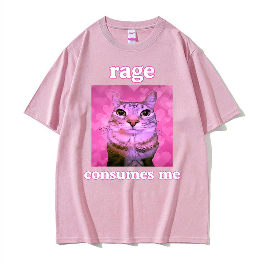 Ironic Meme Cat Rage Consumes Me Tshirts Unisex Women Clothing Funny Vintage Classic Short Sleeve Tshirt Casual Oversized T Shirt