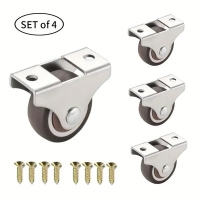 4pcs Top Plate Fixed TPR Rubber Caster, 1"(25mm), Plain Bearing Coffee Thermoplastic Rubber Wheels For Moving Furniture Silently And Smoothly