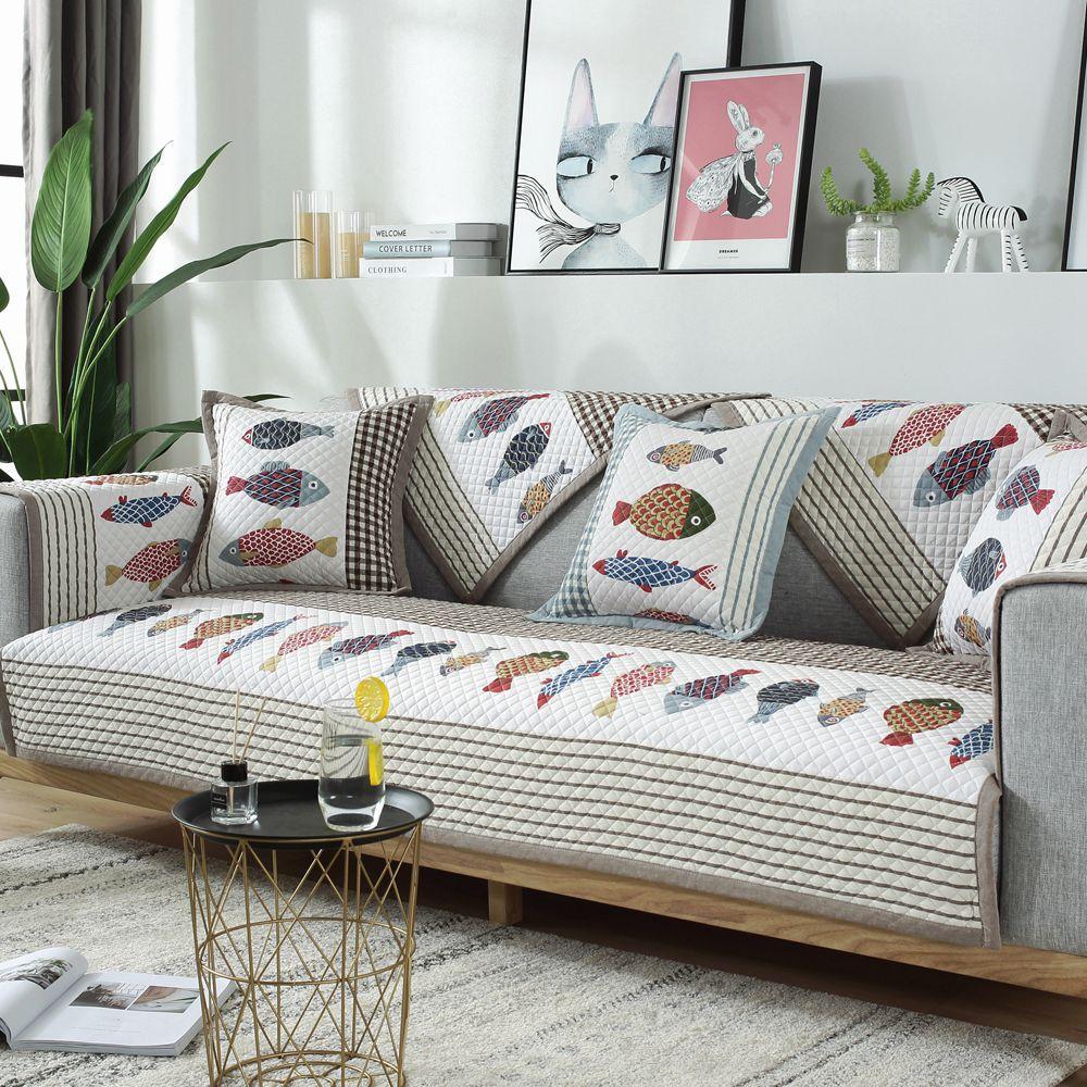 High Quality Printed Cotton Couch Pad Thick Quilted Anti Slip All Season Sofa Cover Living Room Decoration Sofa Dust Cover Cloth