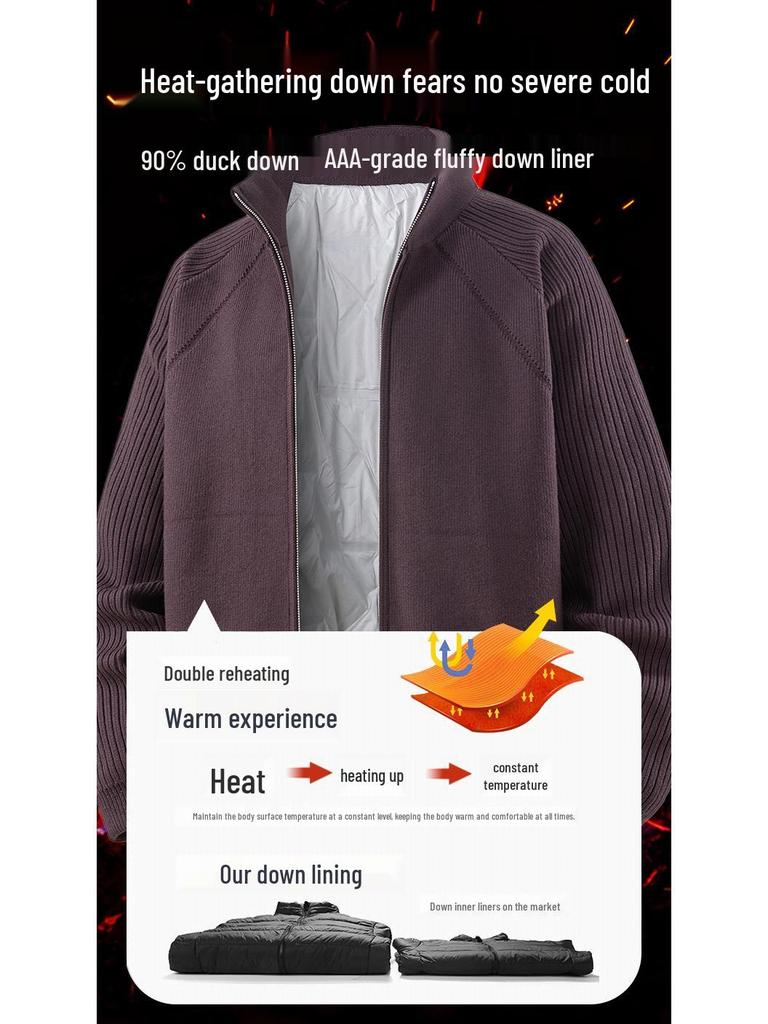 Herren High-Neck Weiße Daunenjacke: Strickmantel Pullover für Herbst/Winter 2025, Lässig und Übergröße.