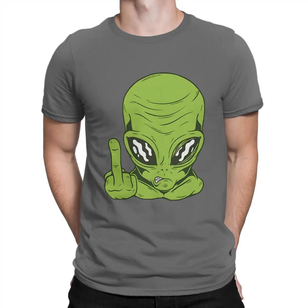 Angry Alien Head Flipping The Bird Middle Finger Men T Shirts Resident Alien Amazing Tees Short Sleeve O Neck T-Shirts Cotton