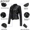 BITCED Lightweight Leather Jacket - Short-Sleeved Spring/Fall Stand-Up Collar Women's Leather Jacket