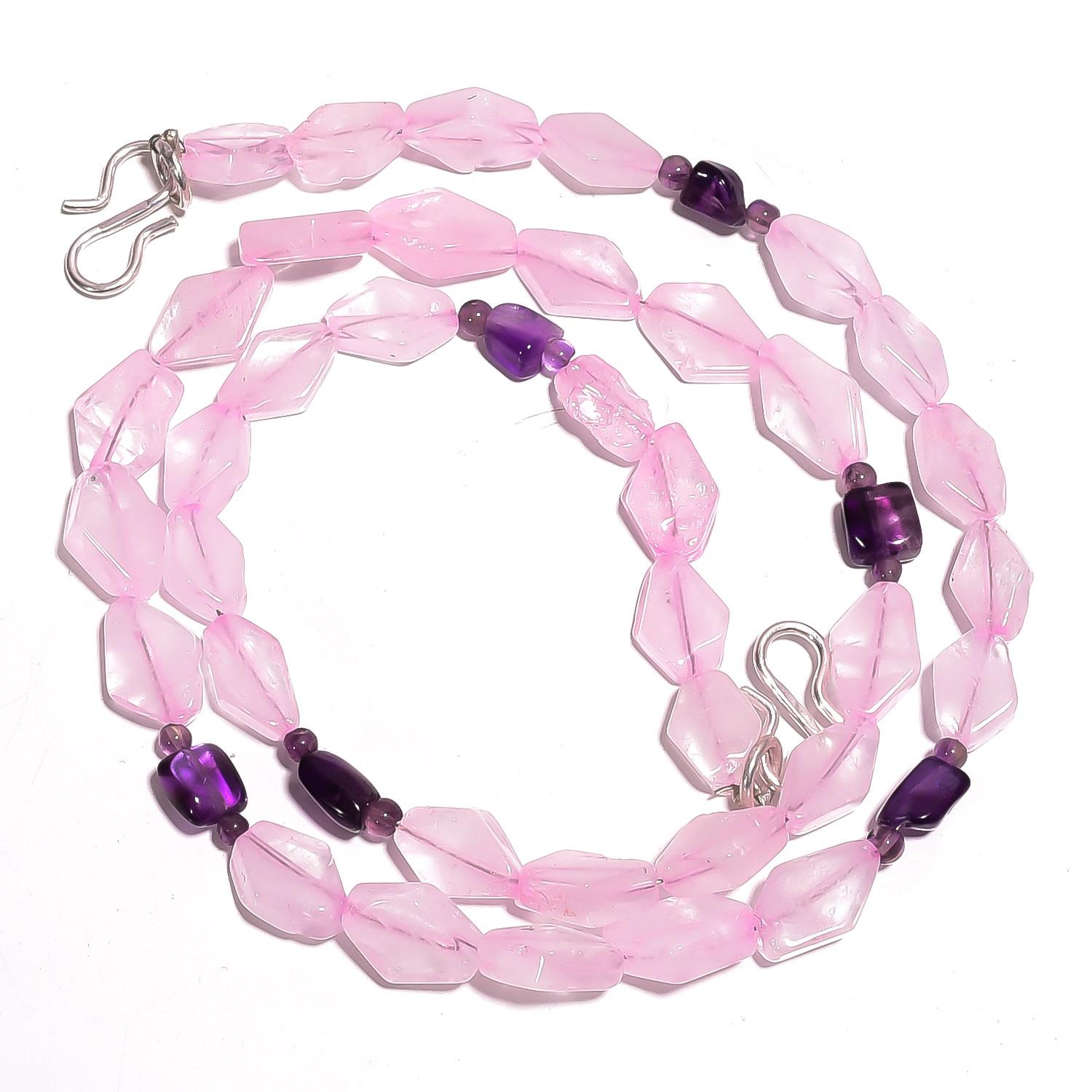 

Natural Rose Quartz Amethyst Gemstone Mix Shape Smooth Beads Necklace 17 UB3101 UB-3101