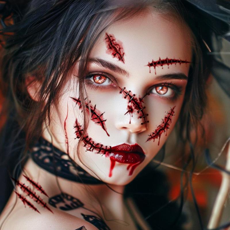 New Halloween Scar Tattoo Sticker Waterproof Holiday Party Event Makeup Party Temporary Sticker