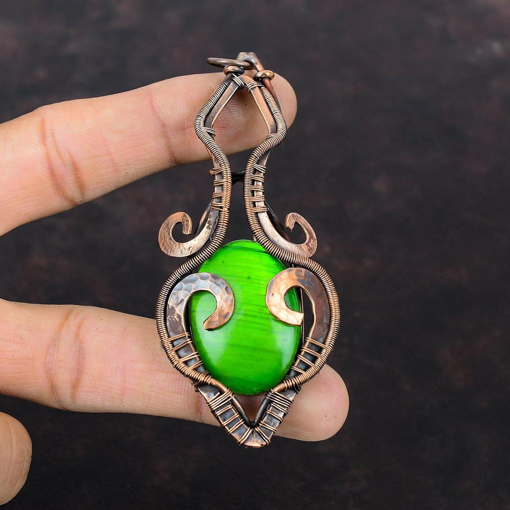 Grüner Feuer Labradorit Anhänger Kupferdraht gewickelt Anhänger handgemachter Kupferschmuck Unikat Edelstein Anhänger Draht gewickelt Schmuck Geschenk für Ihn