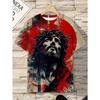 T-shirt con Stampa Digitale 3D Modello Gesù per Uomo Taglia Forte - Design Artistico Rosso Brillante e Blu a Corpo Intero, Lavabile in Lavatrice, Top con Stampa alla Moda