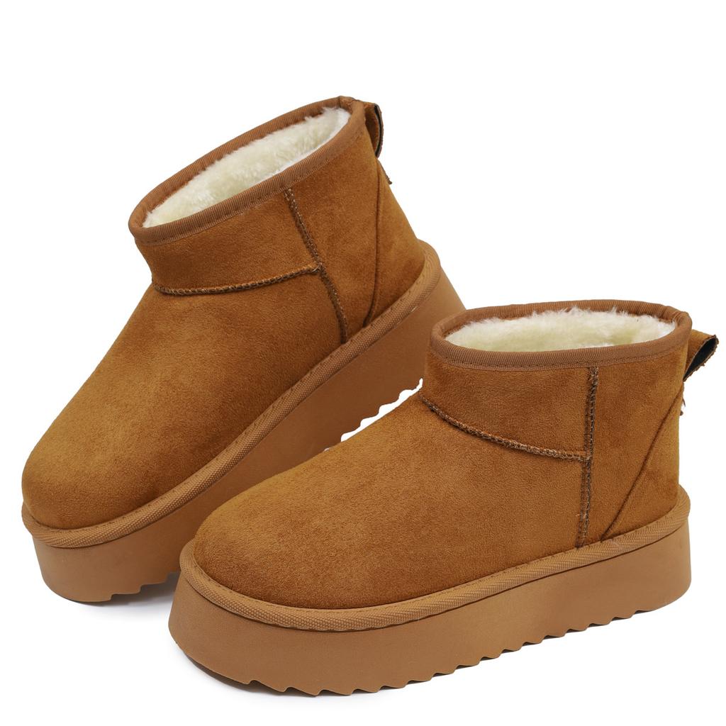 Fleece snow boots women's thick-soled winter new short boots thickened non-slip fluffy shoes cotton boots