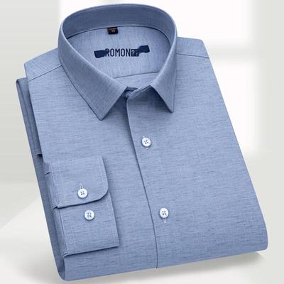 Romeng Men's Plain Long Sleeve Business Casual Shirt