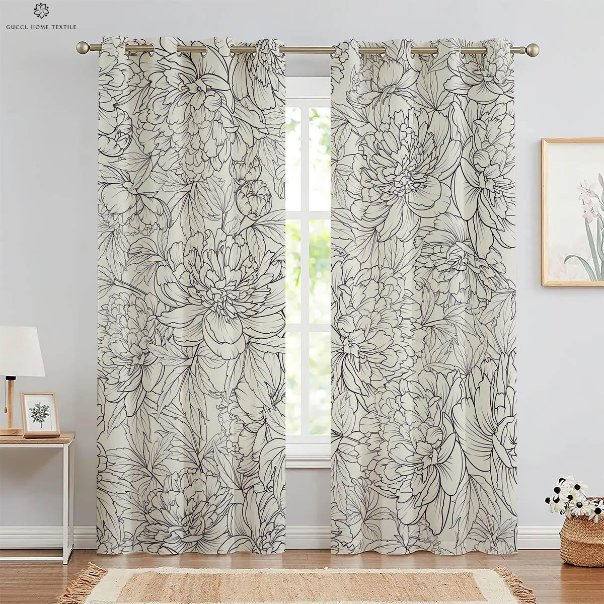 

2 шт. Винтажные цветочные 3D-печатные шторы, подходящие для спальни, гостиной, кухни, декоративные шторы, можно стирать в стиральной машине W50xH130(CM)x2PCS&Rod pocket