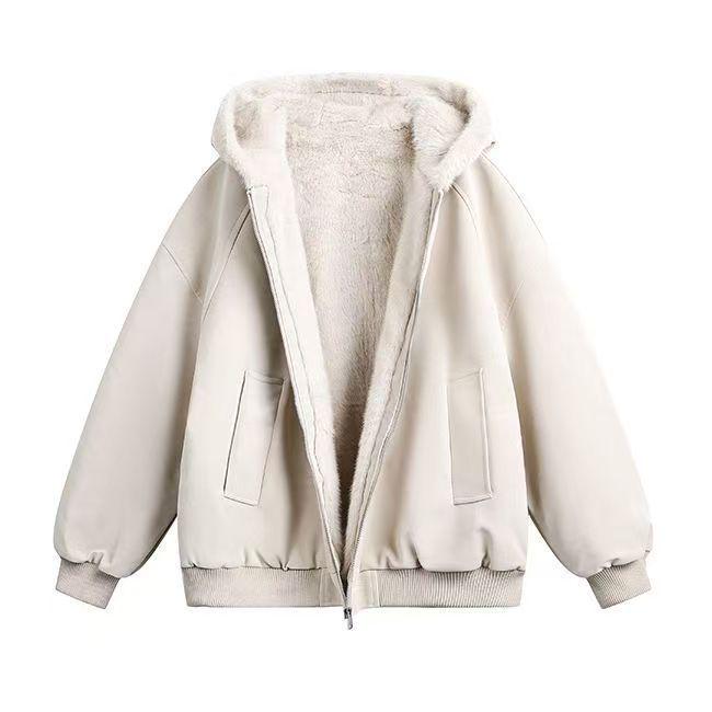 Unisex American-Style Hooded Fleece-Lined Winter Cotton Jacket with Faux Fur Trim