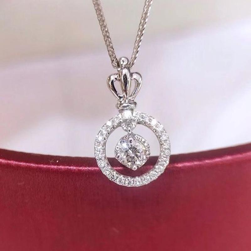 Full Paved Circle Floating Center Cubic Zirconia Pendant Minimalist Women Clavicle Necklace