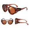 FEISEDY Sunglasses Retro Round Steampunk Vintage Eyewear Plastic Frame Leather B2532 Women's