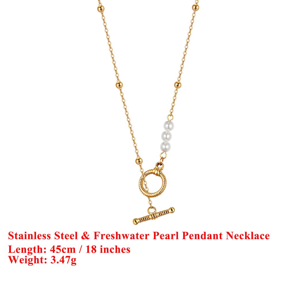 EFFIE QUEEN Stainless Steel 18k Gold Round Circle Pendant Necklace Simple Jewelry for Women Wedding Party Banquet Gift STKN11