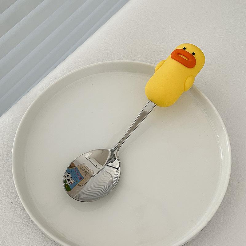 Cute Cartoon 304 Stainless Steel Children's Spoon & Fork Set - Anti-Fall & Durable Baby Tableware