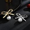 Elegant Simple Bow Brooches For Women Bowknot Pin Pearl Pendant Safety Lapel Pins Wedding Jewelry Body Accessories Creative Gift