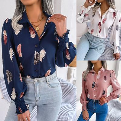 Camicia a risvolto con maniche a lanterna di piume stile europeo e americano primavera estate