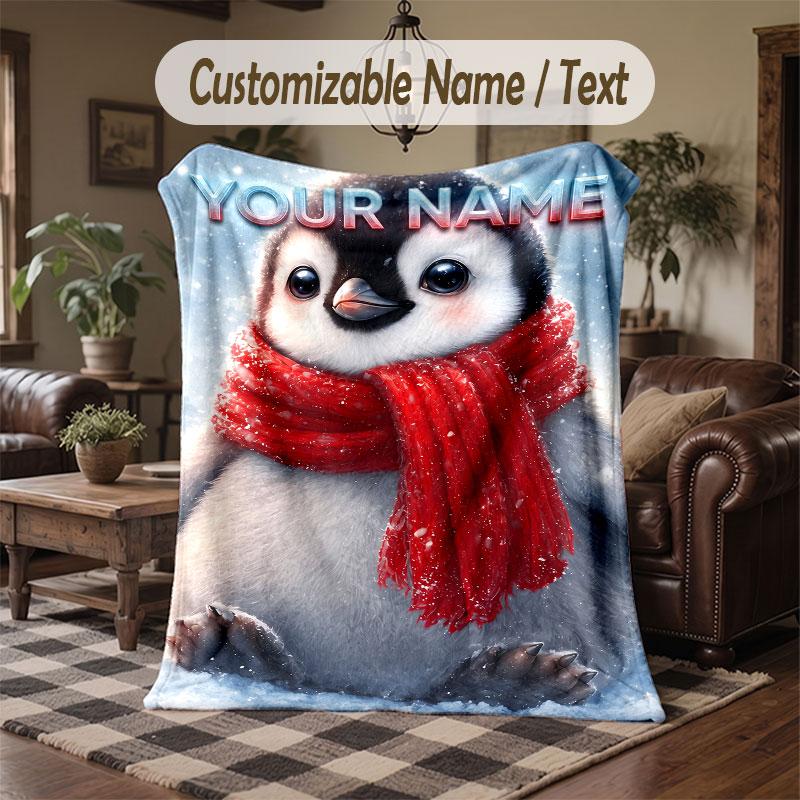 Winter Schnee Thema Überwurfdecke Benutzerdefinierter Name Text Personalisierte Decke Weiche Gemütliche Decke für Zuhause Sofa Bett