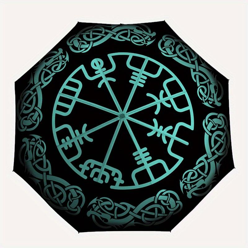 Viking Compass Vegvisir Nordic Symbol StickerUmbrella, Portable 3-Fold Compact Umbrella,Christmas Gift ES447