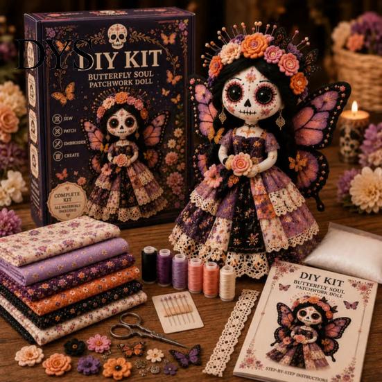 Volkskunstpuppen Bastelset Tag der Toten Patchwork DIY-Set, Zuckerschädel Nähen Bastelsets für Erwachsene, Feiertags-Andenken-Herstellungsmaterialien Halloween