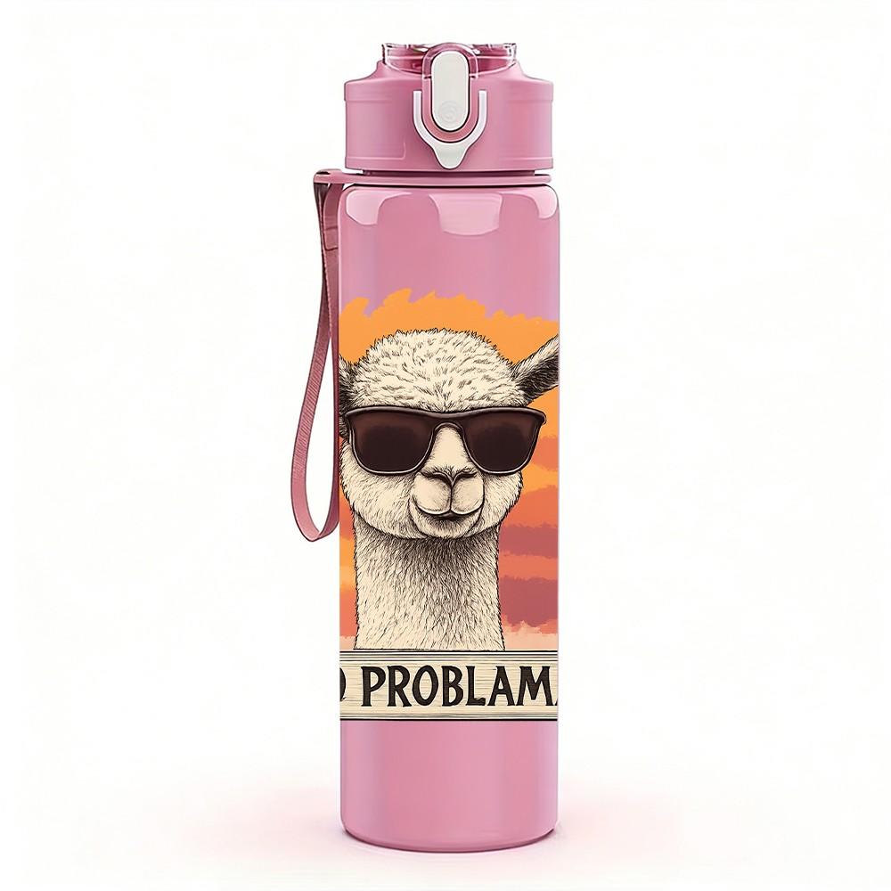 1PC No Probllama Sunglasses Llama 750ml Color Plastic Sports Water Bottle Leakproof Flip Straw Lid Suitable for Sports Office Home Use