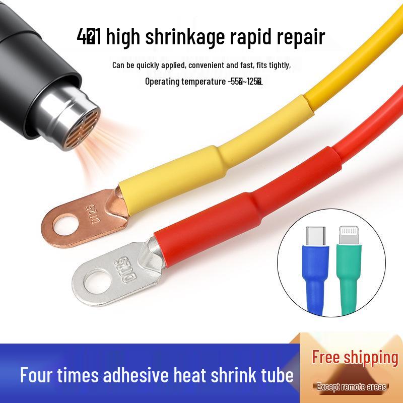 Quadruple Adhesive Heat Shrink Tube: Thickened, Wear-Resistant, Insulating Double-Wall Sleeve (4-72mm, 4x Shrinkage)