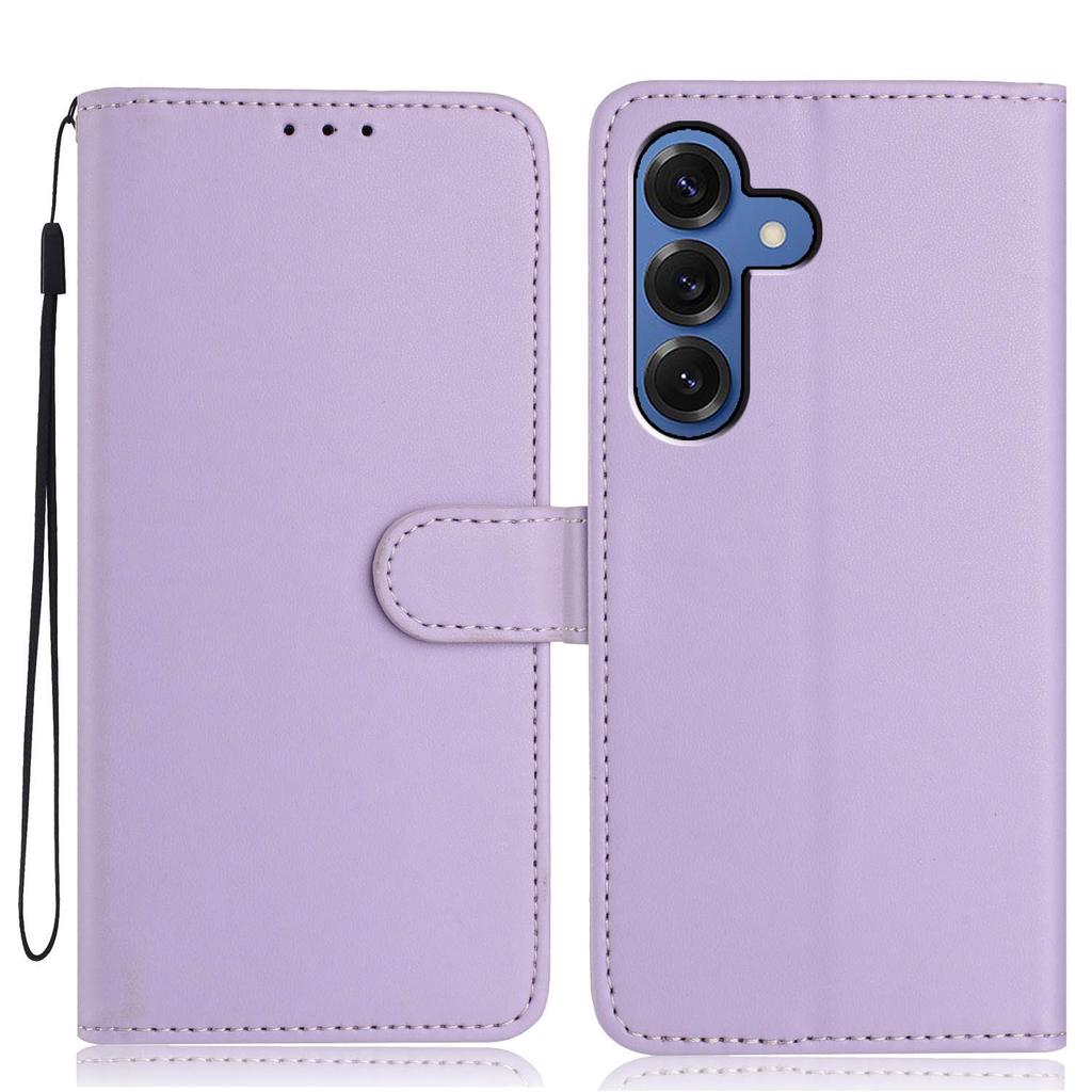 For Samsung Galaxy S24 Wallet Case with Strap/Multiple Card Slots Solid Color Leather Stand Phone Cover