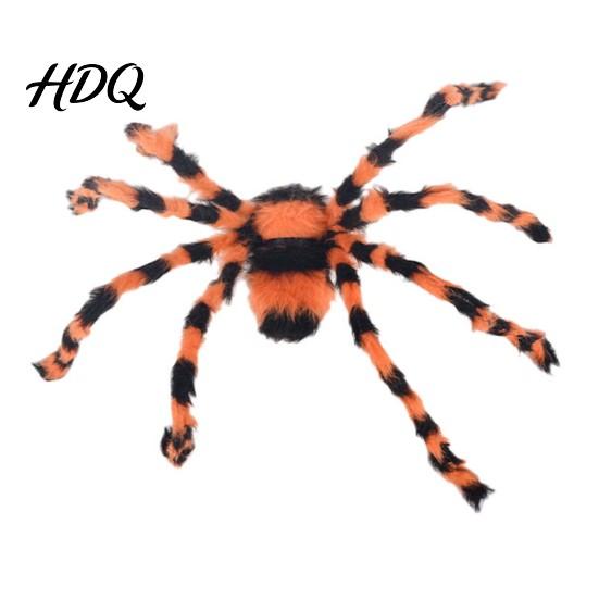 Halloween Lawn Ornaments Giant Spider Scary Orange Black Hairy Spider Decoration Realistic Furry Prop Hanging Decor with Red Eyes for Porch