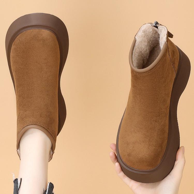 Women's Faux Suede Furry Mini Boots Winter Platform Short Boots Cozy Faux Fur Slip-On Flat Snow Booties Warm Home Outdoor Walking Shoes for Women