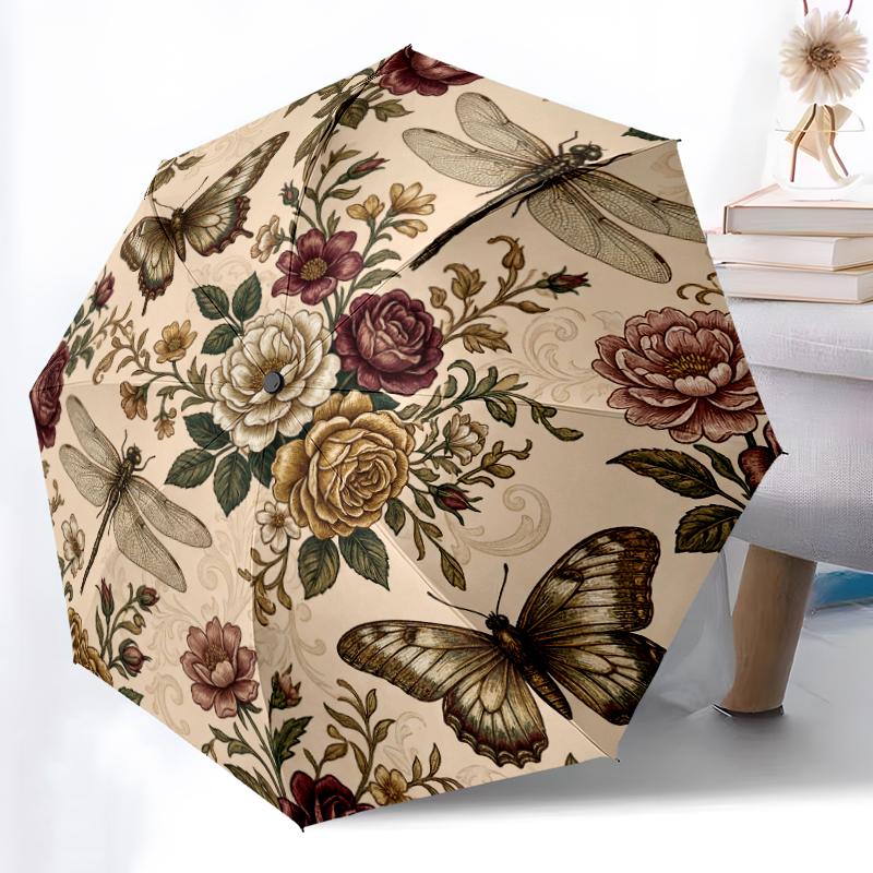 1pc Sturdy 8-Bone Auto Umbrella, Astral Dual Butterfly Umbrella, Digital Printed, Foldable Umbrella for On-the-Go Outdoor Use