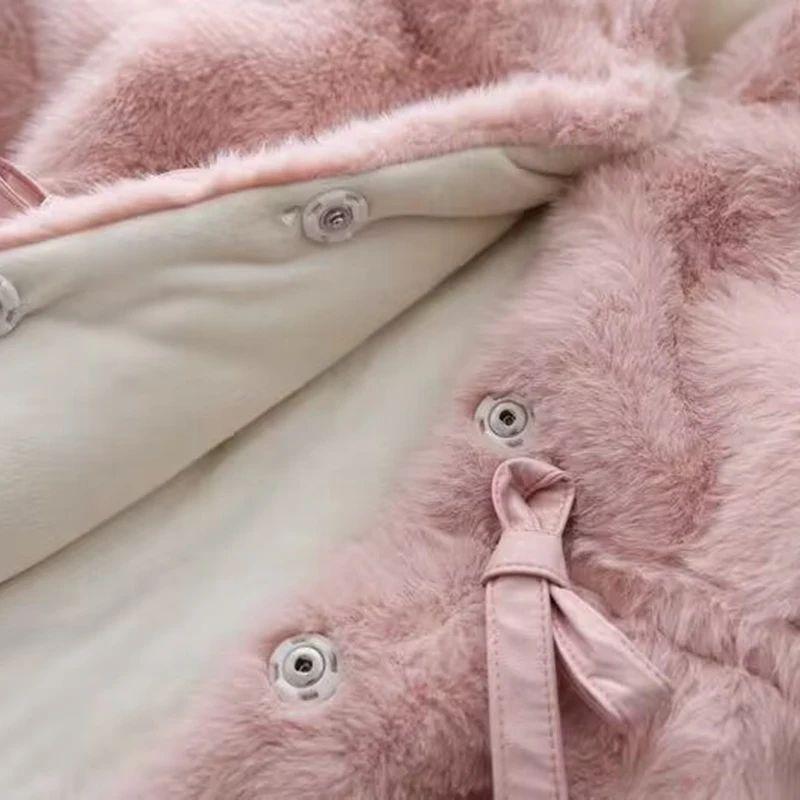 Winter Girls Coat Super Warm Mink Fur Padded Thickened Long Sleeve Hooded Coats Baby Kids Children Jacket Plush Outerwear