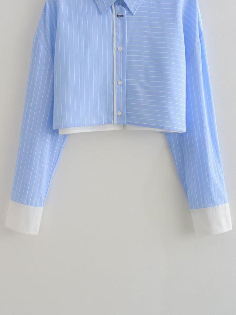 Spring 2025 Women's Striped Color Block Shirt & Shorts Set - European/American Style
