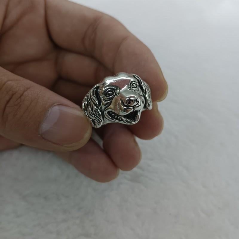 Adjustable Open Ring Men Women Dog Head Zodiac Sign Retro Plated Statement Jewelry